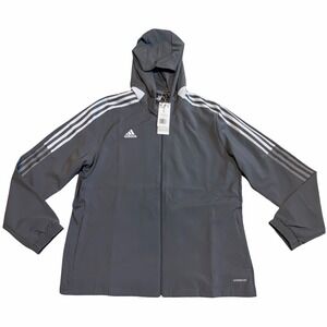 Adidas Tiro 21 Women's Hooded Soccer Windbreaker Track Jacket Gray L NWT